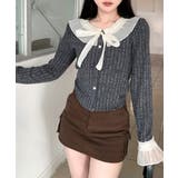 シフォンブラウスレイヤード風ニット カーディガン フリル | Riff | 詳細画像5 