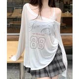 ホワイト | ラインストーンロゴワンショルダーロンT ドッキング レイヤード | Riff