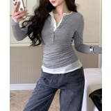 ヘンリーネックレイヤード風トップス フェイクレイヤード ドッキング | Riff | 詳細画像4 