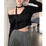 [2点セット] チョーカーリボン付きショート丈リブニット クロップド丈 | Riff | 詳細画像6 