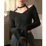 [2点セット] チョーカーリボン付きショート丈リブニット クロップド丈 | Riff | 詳細画像7 