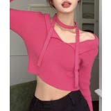 ピンク | [2点セット] チョーカーリボン付きショート丈リブニット クロップド丈 | Riff