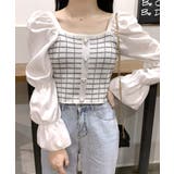 チェック柄クロップドトップス パフスリーブ キャンディスリーブ | Riff | 詳細画像10 
