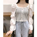 チェック柄クロップドトップス パフスリーブ キャンディスリーブ | Riff | 詳細画像11 