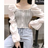 チェック柄クロップドトップス パフスリーブ キャンディスリーブ | Riff | 詳細画像13 