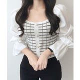 チェック柄クロップドトップス パフスリーブ キャンディスリーブ | Riff | 詳細画像15 