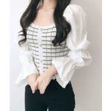 チェック柄クロップドトップス パフスリーブ キャンディスリーブ | Riff | 詳細画像16 