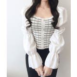 チェック柄クロップドトップス パフスリーブ キャンディスリーブ | Riff | 詳細画像17 