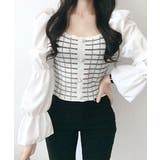 チェック柄クロップドトップス パフスリーブ キャンディスリーブ | Riff | 詳細画像18 