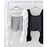 チェック柄クロップドトップス パフスリーブ キャンディスリーブ | Riff | 詳細画像3 