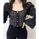 チェック柄クロップドトップス パフスリーブ キャンディスリーブ | Riff | 詳細画像33 