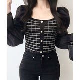 チェック柄クロップドトップス パフスリーブ キャンディスリーブ | Riff | 詳細画像37 