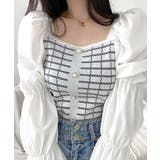 チェック柄クロップドトップス パフスリーブ キャンディスリーブ | Riff | 詳細画像6 