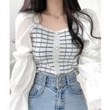 チェック柄クロップドトップス パフスリーブ キャンディスリーブ | Riff | 詳細画像7 