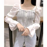 チェック柄クロップドトップス パフスリーブ キャンディスリーブ | Riff | 詳細画像9 