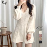ケーブルニットミニワンピース セーター Vネック | Riff | 詳細画像1 
