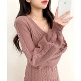 ケーブルニットミニワンピース セーター Vネック | Riff | 詳細画像15 