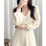 ケーブルニットミニワンピース セーター Vネック | Riff | 詳細画像19 