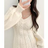 ケーブルニットミニワンピース セーター Vネック | Riff | 詳細画像25 