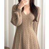 ケーブルニットミニワンピース セーター Vネック | Riff | 詳細画像27 