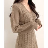 ケーブルニットミニワンピース セーター Vネック | Riff | 詳細画像31 