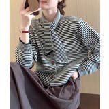 ブラック | ボーダーカーディガン&ニットタイ チョーカー スカーフ | Riff