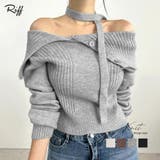 [2点セット] アシメオフショルニット&チョーカー リボン | Riff | 詳細画像1 