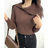 ブラウン | [2点セット] アシメオフショルニット&チョーカー リボン | Riff