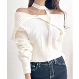 アイボリー | [2点セット] アシメオフショルニット&チョーカー リボン | Riff