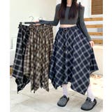 アシンメトリーチェック柄ロングスカート アシンメトリースカート フレアスカート | Riff | 詳細画像28