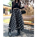 アシンメトリーチェック柄ロングスカート アシンメトリースカート フレアスカート | Riff | 詳細画像3