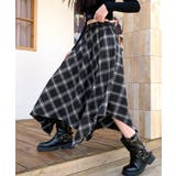 ブラック | アシンメトリーチェック柄ロングスカート アシンメトリースカート フレアスカート | Riff