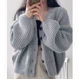 ブルー | ボリューム袖Vネックニットカーディガン ショート丈 ショートカーデ | Riff