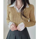 シャツレイヤード風ケーブルニット フェイクレイヤード ドッキング | Riff | 詳細画像40 