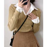 シャツレイヤード風ケーブルニット フェイクレイヤード ドッキング | Riff | 詳細画像48 