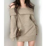 ベージュ | オフショルニットミニワンピース オフショルダー セーター | Riff