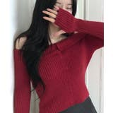 オフショル前ボタンニット オフショルダー 指穴開きニット | Riff | 詳細画像14 