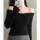 オフショル前ボタンニット オフショルダー 指穴開きニット | Riff | 詳細画像19 