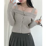 オフショル前ボタンニット オフショルダー 指穴開きニット | Riff | 詳細画像2 