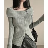 オフショルリブニット 前ボタン オフショルダー | Riff | 詳細画像2