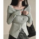 オフショルリブニット 前ボタン オフショルダー | Riff | 詳細画像3