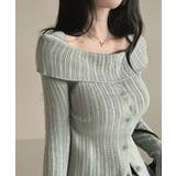 オフショルリブニット 前ボタン オフショルダー | Riff | 詳細画像5