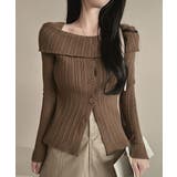 ブラウン | オフショルリブニット 前ボタン オフショルダー | Riff