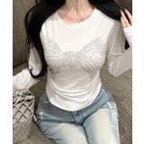 ラインストーンリボントップス ロンT Tシャツ | Riff | 詳細画像3