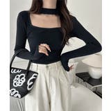 ブラック | ハイネックデコルテ開きリブニット リブ編み セーター | Riff