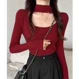 レッド | ハイネックデコルテ開きリブニット リブ編み セーター | Riff