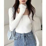 ホワイト | ハイネックデコルテ開きリブニット リブ編み セーター | Riff