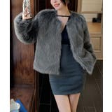 チャコールグレー | ファーショートコート フェイクファー もこもこ | Riff