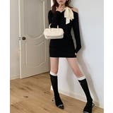 ワンショルリボンミニニットワンピース 配色リボン リブニット | Riff | 詳細画像11