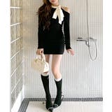 ワンショルリボンミニニットワンピース 配色リボン リブニット | Riff | 詳細画像7